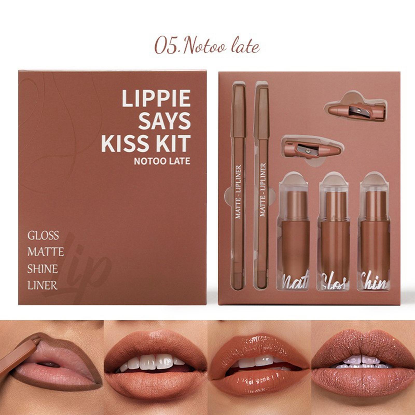 

Карандаш для губ, Блеск для губ, Набор для губ, Подарочная коробка с перламутровой помадой, Набор из пяти предметов. One Size