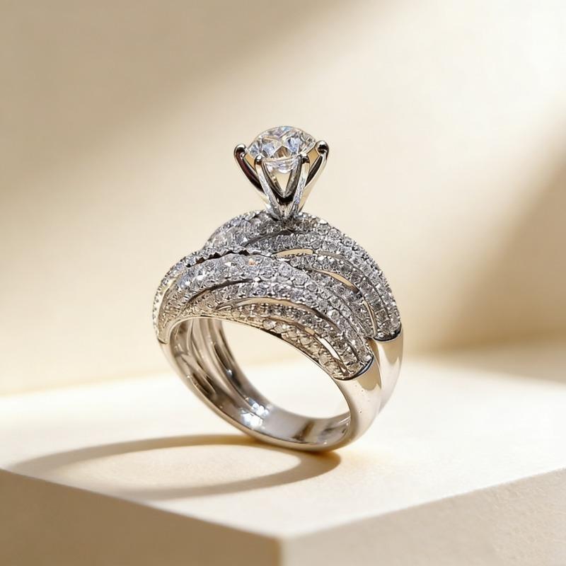 Elegant CopperColor Hip Hop Ring for Women Luxurious Inlaid White Zircon Stones Wedding Rings Set Bridal Engagement Jewelry
