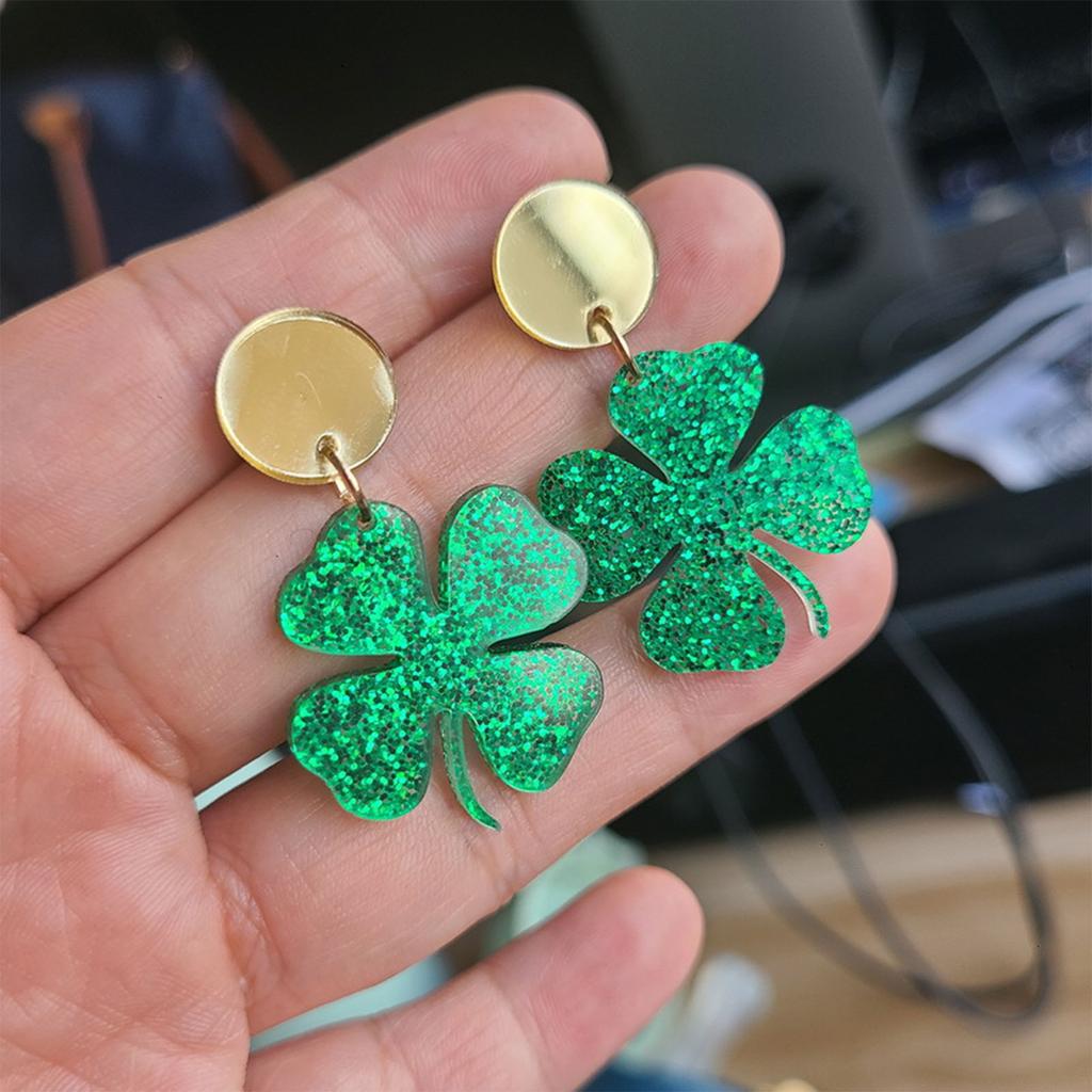 St. Patrick’s Day Earrings Acrylic Material Clover Drop Earrings Fashion Earring