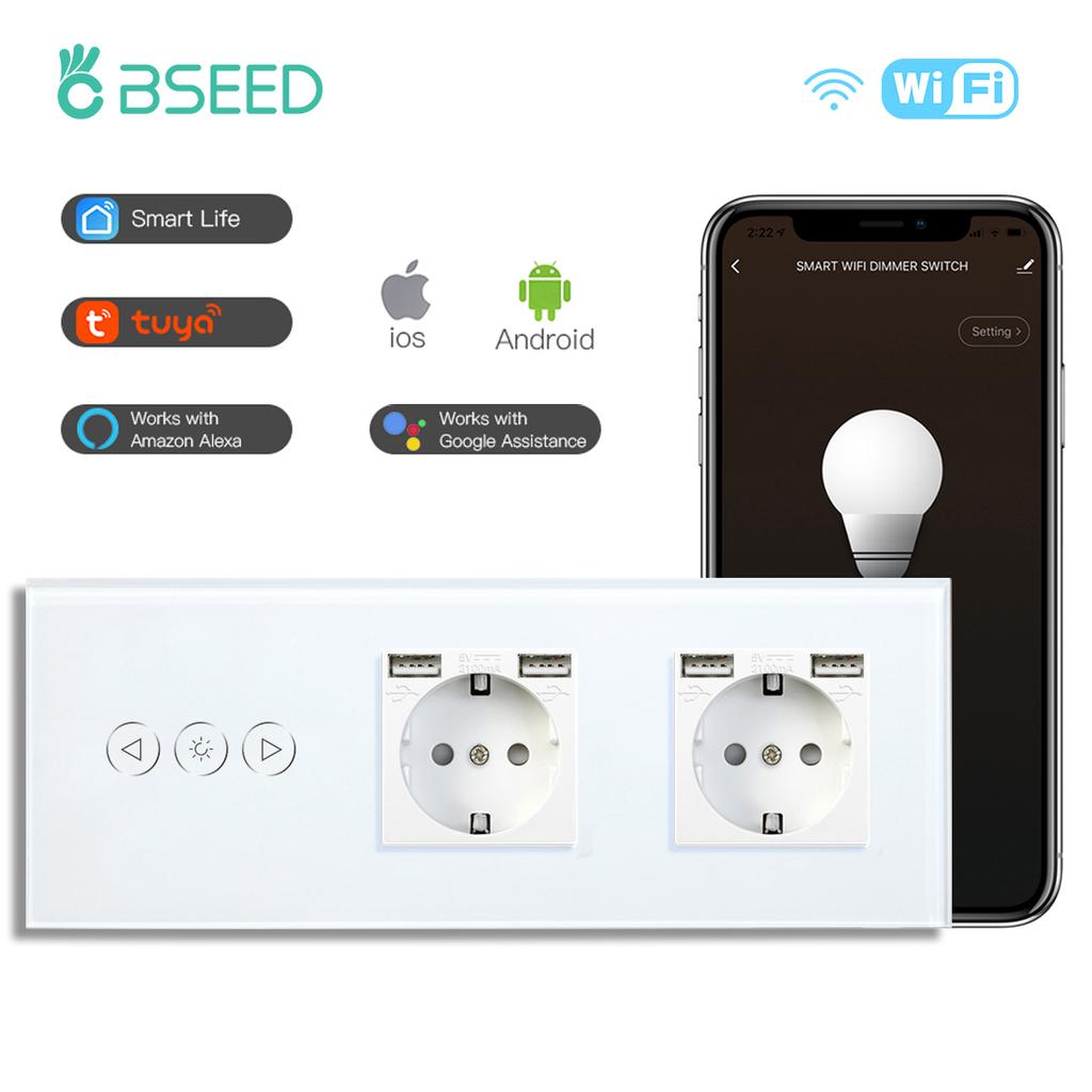 BSEED Wifi Stmívací Spínače 1pólový Chytrý Dotykový Spínač Nahoru Dolů Tuya Smart Life Aplikace Alexa S EU Zásuvkou USB Porty Type-c