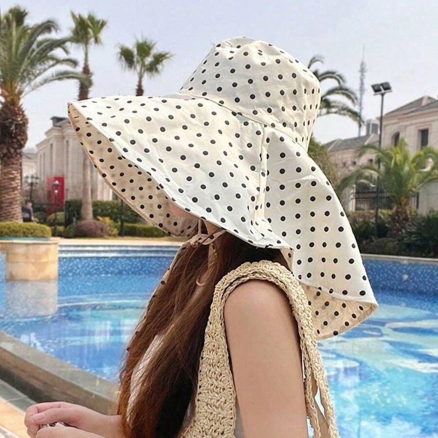 Elegante Pünktchen Großer Rand Eimerhut Für Damen Sonnenhut Outdoor Radfahren UV-Schutz Visier