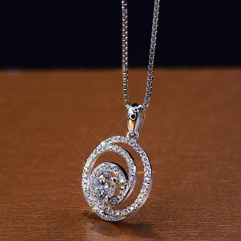 Silver Spiral Swirl Round CZ Pendant Necklace Multi Layer Pave Crystal Box Chain Women Wedding Fashion Jewelry