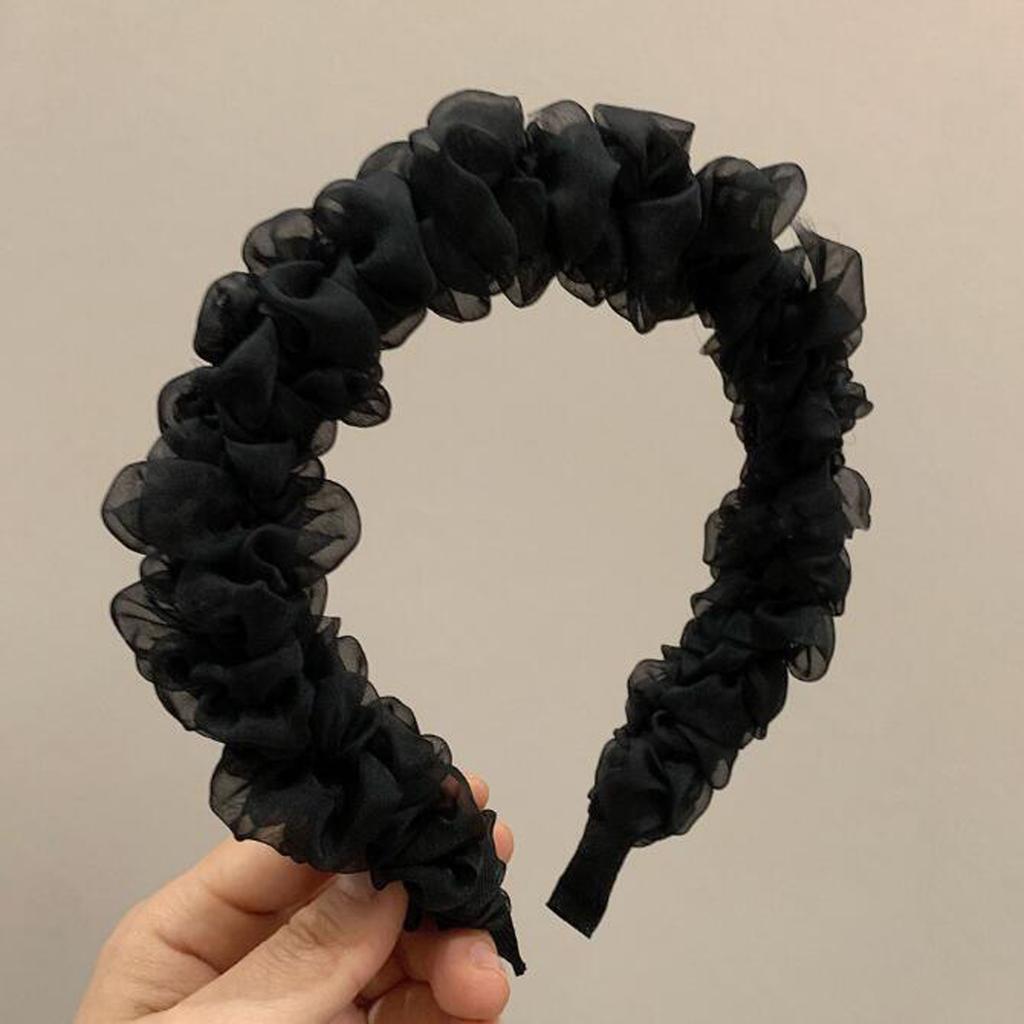 PROLY New Fashion Women Headband Wide Side Mesh Flower Hairband Pleated Turban Casual Soft Headwear Hair Accessories