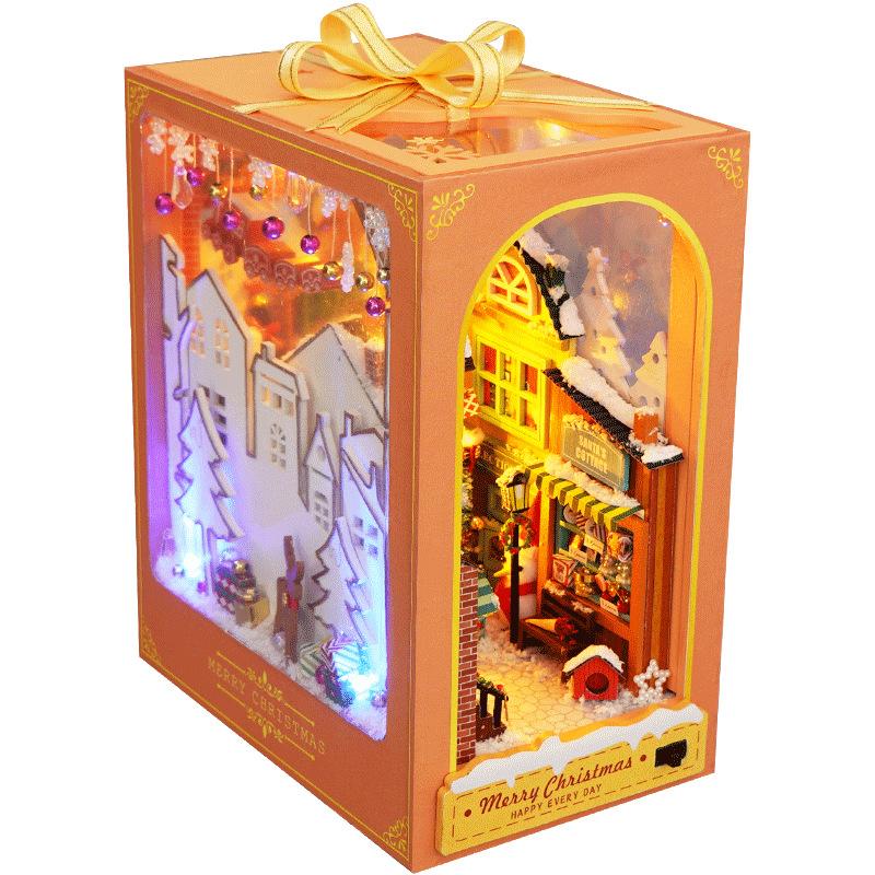 New Christmas Dollhouse Furniture Book Nook Miniature Building Kit Accessories DIY Hut cabin Houses Doll House Creative Puzzle