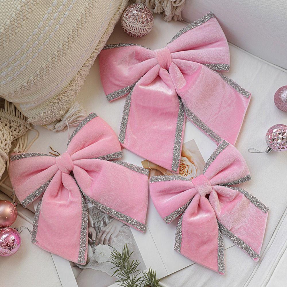 Cartoon Flocking Christmas Bow Ornaments Merry Christmas Decorations  Party Wedding Decoration