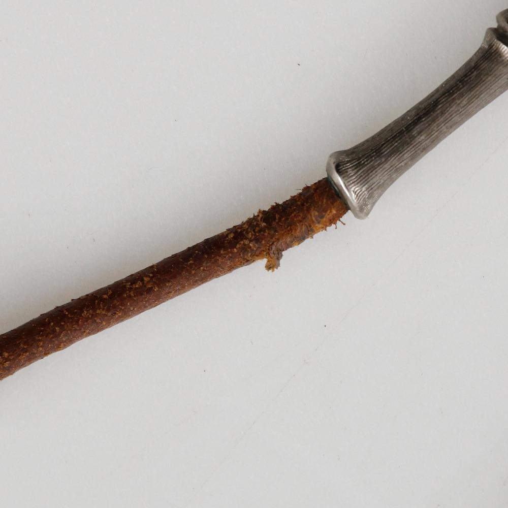 Hermes Bambus Halfter Halskette Silber/Braun Leder/metallisch 32g Damen Gebraucht