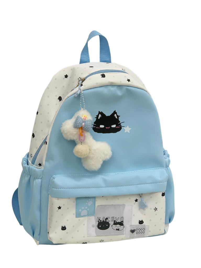 Schoolbag New Cat Backpack High Value Cartoon Casual Backpack Stylish and Simple Junior High School Large Capacity Commuting Schoolbag