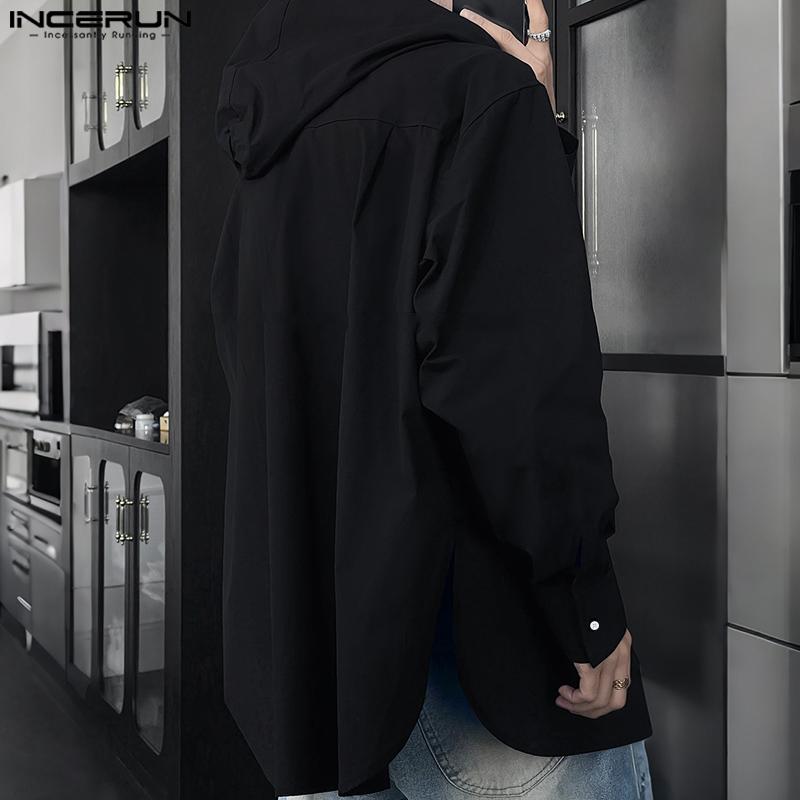 INCERUN Oversized Men Long Sleeve Casual Loose Hooded Shirts Tops