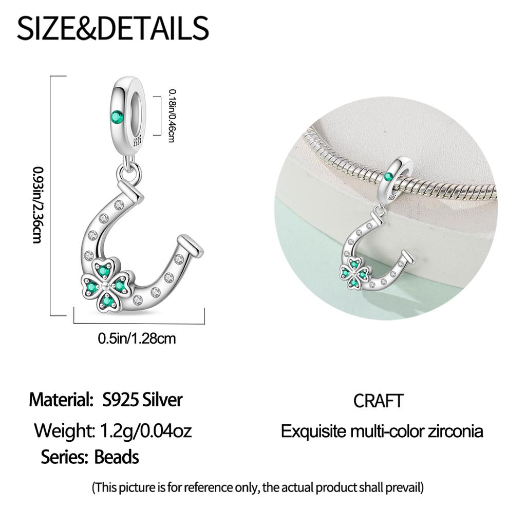 Original Copper Charms Luxury Green Horseshoe Pendant Beads Fit Bracelet Diy Women Making Delicate Gift