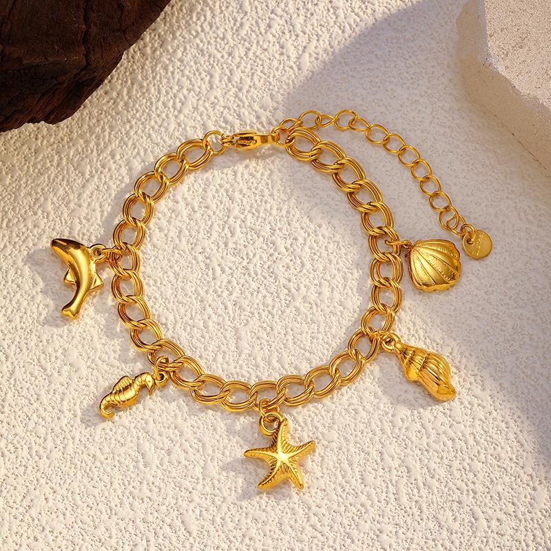 Ivanda Factory Bracelet Jewelry Stainless Steel Marine Life Series with Tassel Conch Starfish Shell Bracelets Set