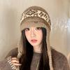 Autumn and Winter Hats, Women's Knitted Wool Hats, Large Brim, Small Face, Ear Protectors, Warm Bald Hats