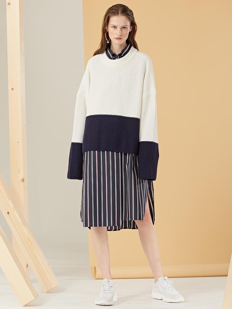 Leuiel Color Block Wool Knit Top_Ivory