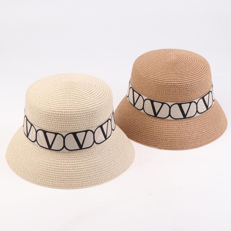 Trendy Letters Woven Fisherman Ladies Simple Straw Hat Sun Hats Outdoor Travel Beach Panama Cap Bucket Hats For Women