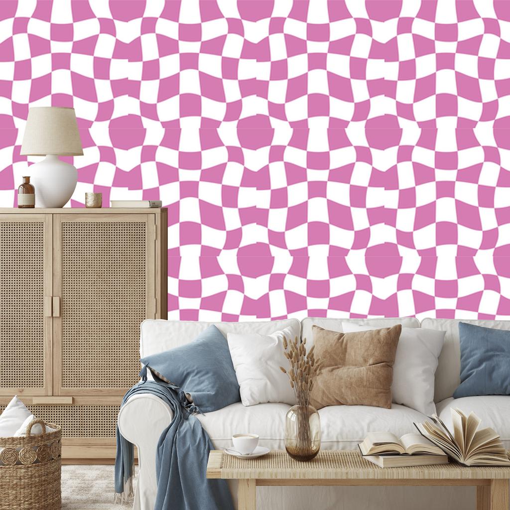 Wallpaper Casual Checkerboard White and Purple 50x1000