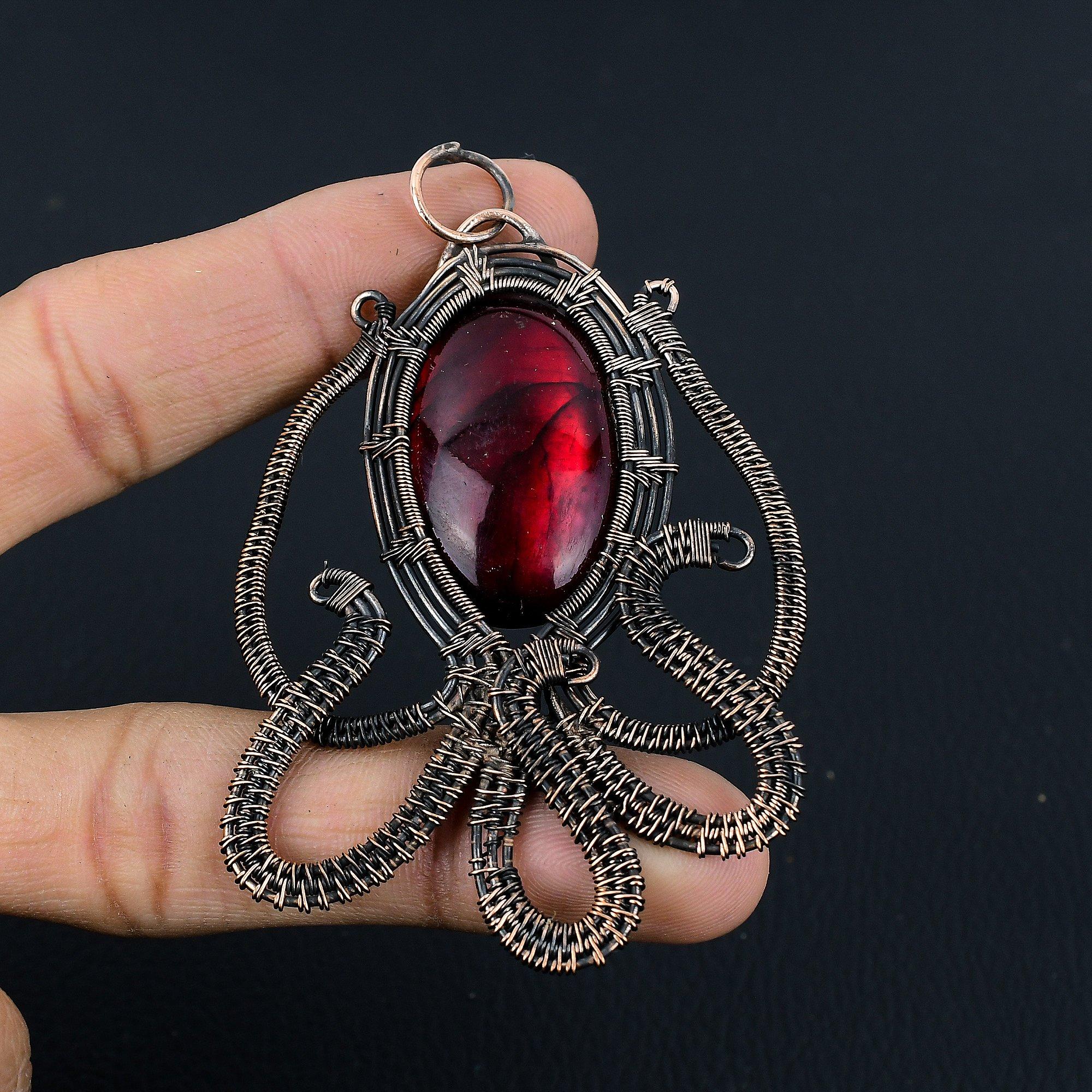 

Подвеска из красного лабрадорита, украшение, обернутое медной проволокой 999 пробы, подвеска с драгоценным камнем, ювелирное изделие ручной работы, свадебный подарок 2.55 Inches