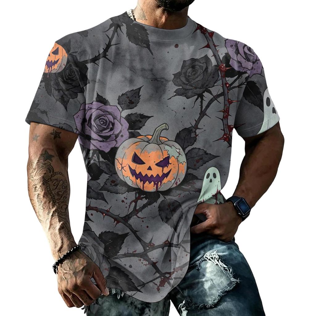Men's Halloween T-Shirt Short Sleeve Round Neck Printed Tee for Casual Wear