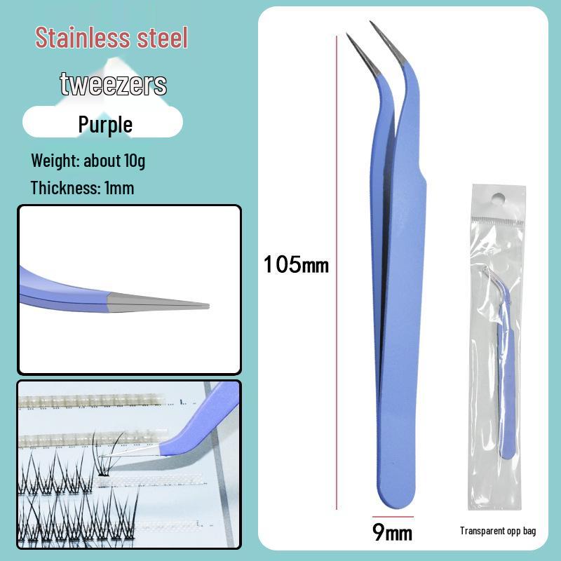 Colorful Stainless Steel Curved Tweezers for False Eyelashes and Planner Clips