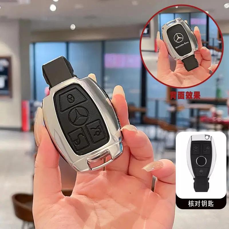 Leather Car Key Case Remote Cover Shell Bag Holder Fob For Mercedes Benz A B C E S Class S400L CLA CLS GLC GLE GLS EQE EQS AMG