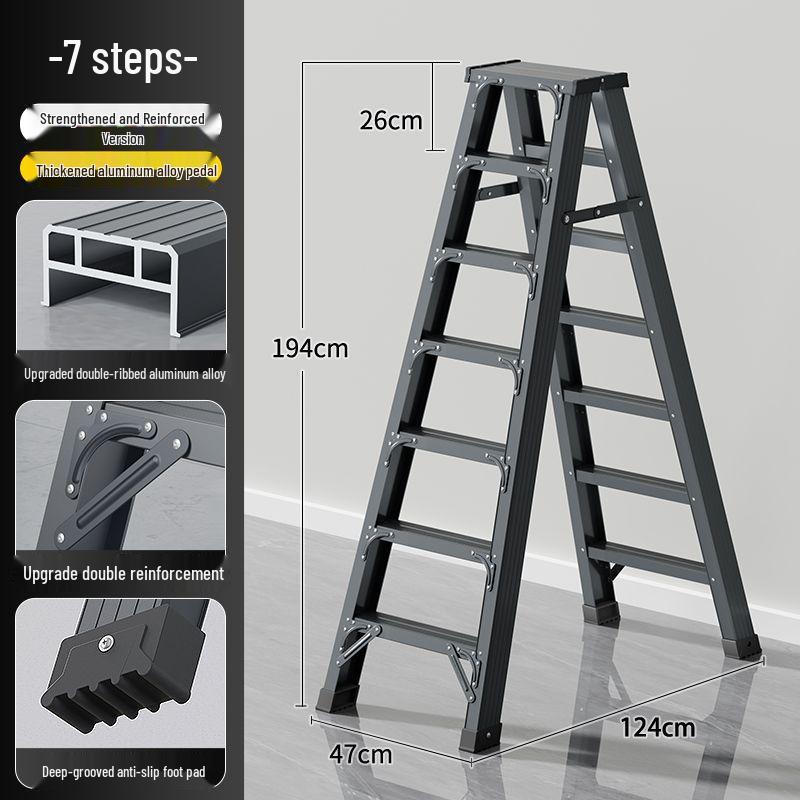 Heavy-Duty Aluminum Folding Ladder: Indoor/Outdoor Telescopic, Double-Sided, Portable.