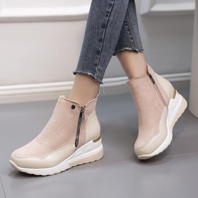 new Boots Fashion Autumn Winter Zipper Warm Plush Solid Platforms Korean Casual Short Ankle Boots Cotten Shoes Women Wedge Snow