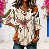 Womens Plus Size V Round Neck Mid Sleeve Front Button Chic Casual Loose Comfortable Weekend Ladies Blouse