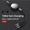 Universal 100w 3in1 Tpe Fast Charging Data Cable For Car And Phone Use