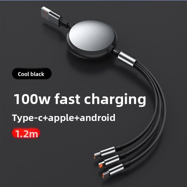 Universal 100w 3in1 Tpe Fast Charging Data Cable For Car And Phone Use