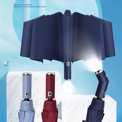 Enfärgat Automatiskt Paraply Ljus Hopfällbart Stort Format Utomhus Solskydd UV-skydd Automatiskt Paraply Med Ficklampa