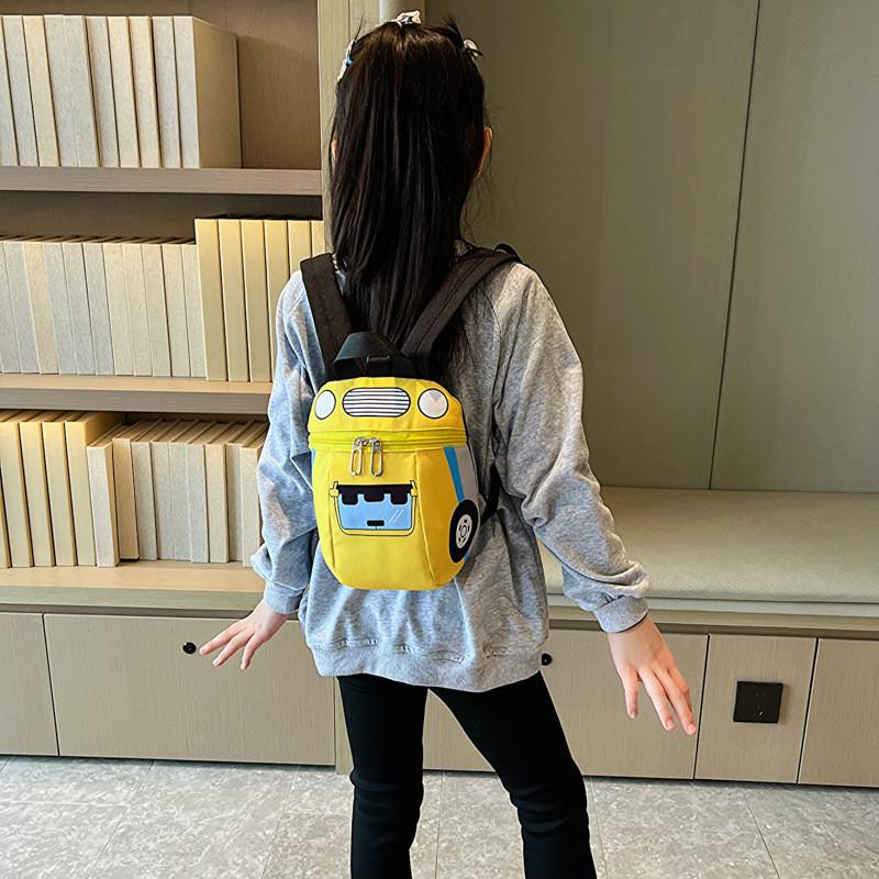 Adorable Korean Style Cartoon Car Kids Backpack For Boys And Girls With Durable Nylon Material