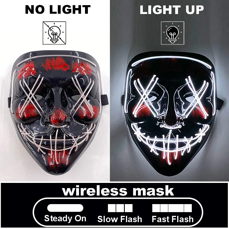 High Quality Rave Mask Decor Cosplay Purge Mask Halloween Horror Led Luminous Mask For Makeup Prom Party Cosplay Costume
