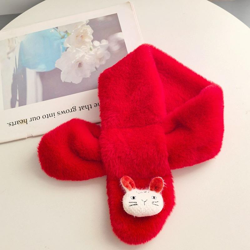 New Red Scarf Children's Plush Scarf Winter Boys and Girls Warm Kindergarten Christmas New Year's Day Gift Bright Red
