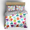 Rainbow Patchwork Cat Bedding Set Folk Floral Abstract Kitty Print Duvet Cover 2 Pillowcases Single Double King Queen Gift