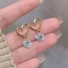 Hollow Out Heart Drop Earrings for Women Round Rhinestones Dangle Earrings Sweet Gilrs Romantic Geometry Trendy Zircon