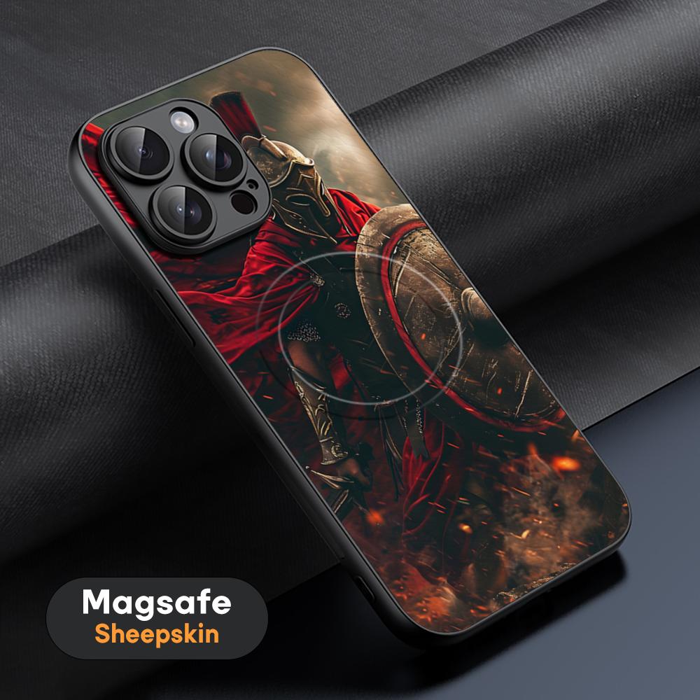 Spartan Warrior Hot Cool Phone Case For iPhone 17 16 15 14 13 12 11 Plus Pro Max  High-end Luxury Magsafe Sheepskin