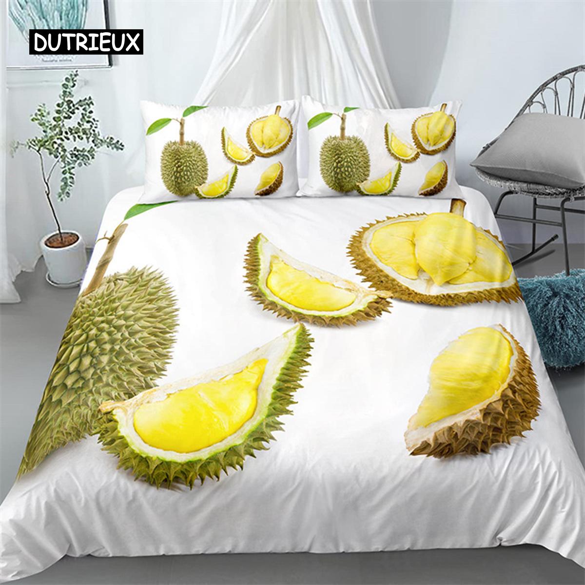 

Tropical Fruit Durian Quilt Cover Fine Microfiber Sleep Bedding Kit 3D Design Printed Style Quilt Cover With Pillowcases King Dimension For Teen Adult EU single(135x200cm)