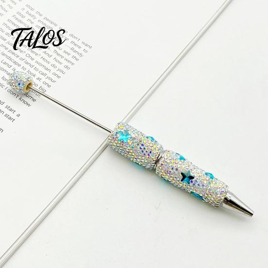 Comfortable Grip Beaded Pens Glitter Beadable Ballpoint Pen, Sparkly Rhinestone Star Moon Plastic DIY Handmade Gel Ink Pen for School Projects, Crafts