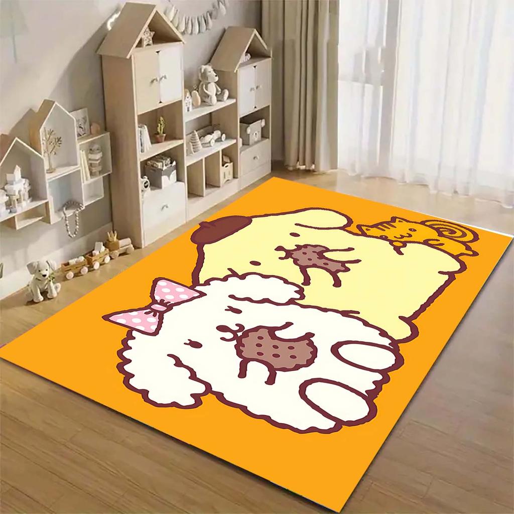 Cute Pompom Dog print decorative rug, perfect for the bedroom, bedside, doorway, or living room as a housewarming gift.