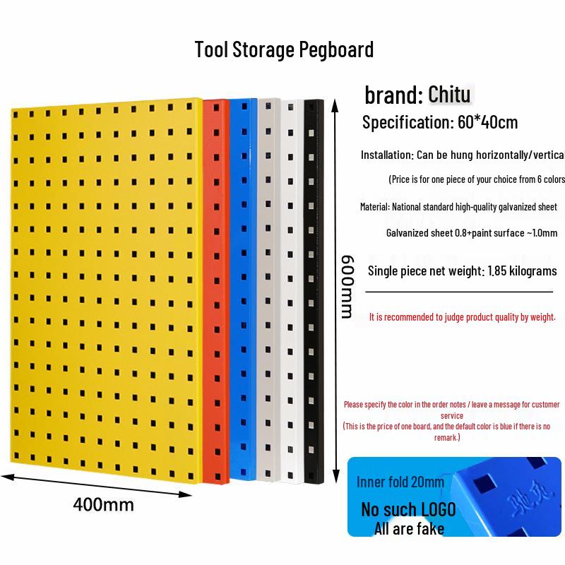 Chi Tu Tools Wall-Mounted Pegboard Rack - Square Hole Storage Organizer with Hooks