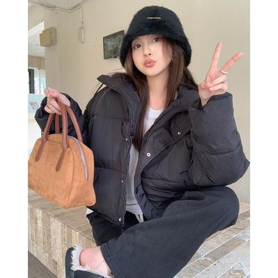 Winter New Simple Hooded Zipper Warm Down Cotton Clothes Loose Bread Clothes Versatile Jacket Women