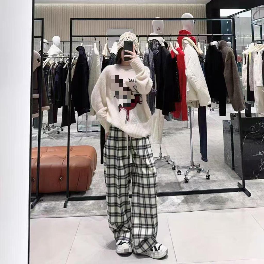 In-Stock 2025 Winter Slimming Welsh Plaid High-Waisted Drawstring Casual Pants