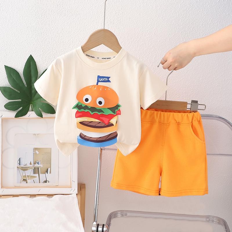 

2 шт./компл. детский костюм одежда с короткими рукавами + короткие штаны для детей новый красивый и модный принт лето для мальчиков и девочек 120 бежевый