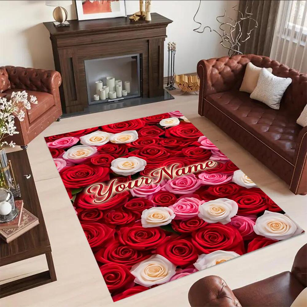 Rose Customized Name Floor Rug Office Rug Design for Dormitory Study Room Foyer Playrooms Anti-slip Rug Anime Office Decor