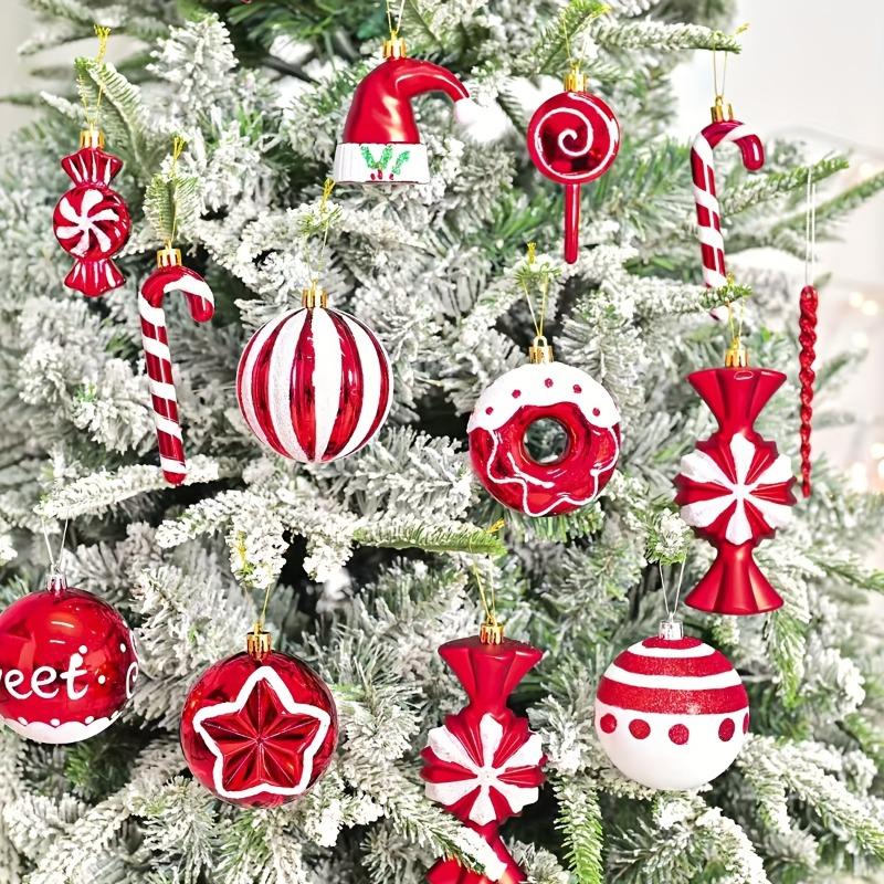 78pcs Christmas Ball Mix Decoration Set Shatterproof Plastic Painted Christmas Hat Cane Christmas Elements Hanging Xmas Ornament