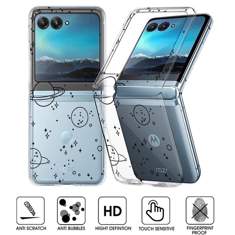 Faltbare Hülle für Motorola Razr 50 40, Astronauten-Flugzeugmuster, 2cps, ultrastoßfeste, transparente, dünne Hart-PC-Hülle