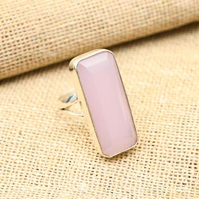 Glorioso Anello di Gioielleria Delizioso Fatto a Mano in Argento Sterling 925 con Gemma di Calcedonio Rosa
