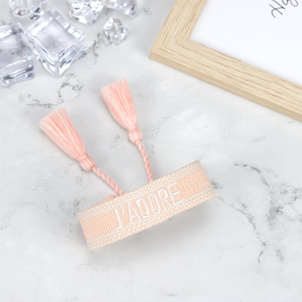 J'adore Bracelet: Embroidered Letter Tassel Wristband for Women & Couples