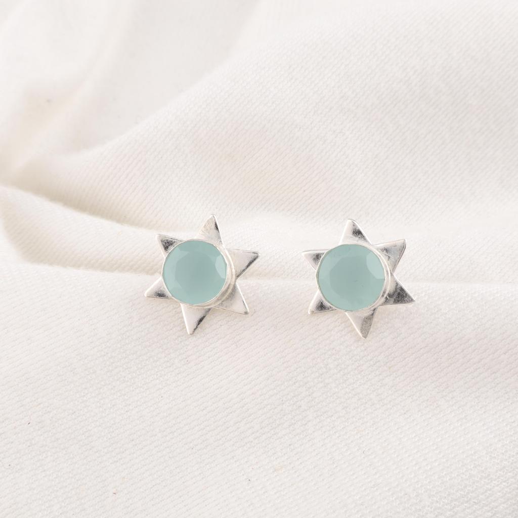 Aqua Chalcedony Earrings Gemstone Jewelry, 925 Solid Sterling Silver Earrings, Handmade Jewelry Birthstone Earrings, Gift For Him