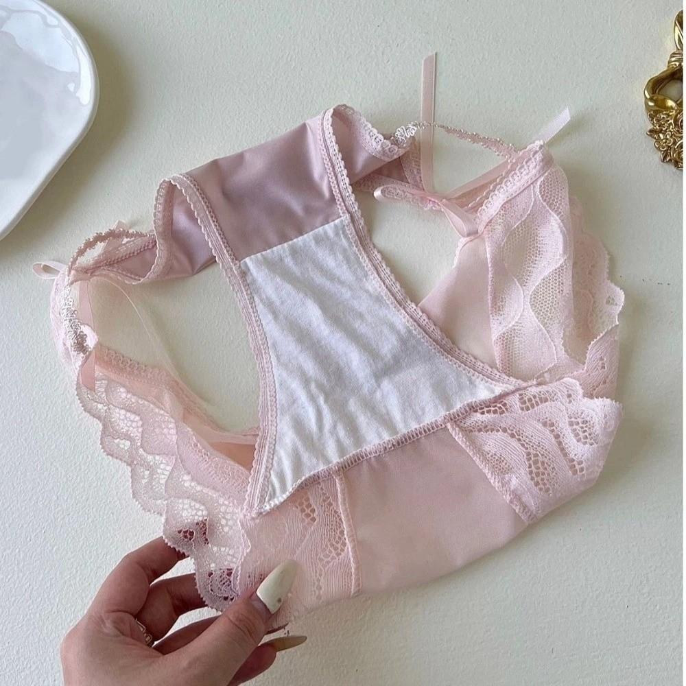 Bow Lace Flower Panties Transparent Women Underwear Sweet Lace Mesh Briefs Gifts