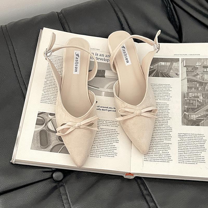 

Ретро изысканные сандалии с острым носком и бантом, женские летние новые темпераментные универсальные туфли для улицы 40 бежевый