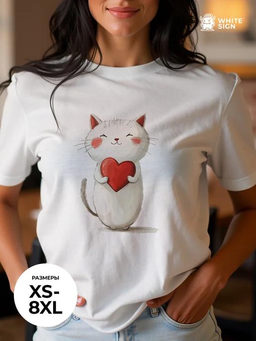 Oversized cotton T-shirt with Heart in Paws print 4XL